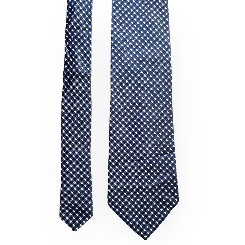 Pronto Uomo men’s gingham blue and white silk neck tie